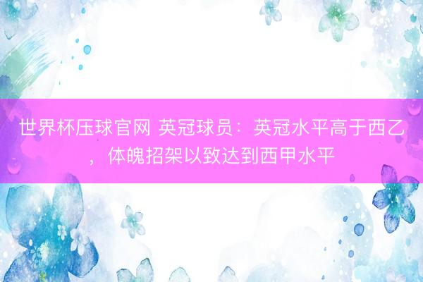 世界杯压球官网 英冠球员：英冠水平高于西乙，体魄招架以致达到西甲水平