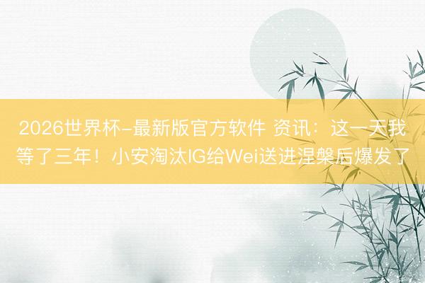 2026世界杯-最新版官方软件 资讯：这一天我等了三年！小安淘汰IG给Wei送进涅槃后爆发了