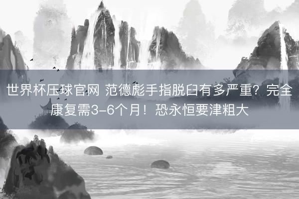 世界杯压球官网 范德彪手指脱臼有多严重？完全康复需3-6个月！恐永恒要津粗大