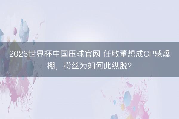 2026世界杯中国压球官网 任敏董想成CP感爆棚，粉丝为如何此纵脱？