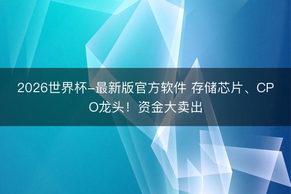2026世界杯-最新版官方软件 存储芯片、CPO龙头!资金大卖出