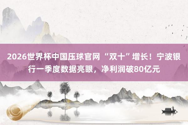 2026世界杯中国压球官网 “双十”增长！宁波银行一季度数据亮眼，净利润破80亿元